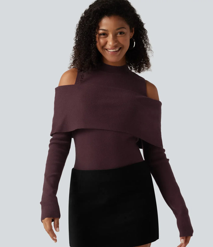 High Neck Cut Out Long Sleeve Slim Casual Sweater