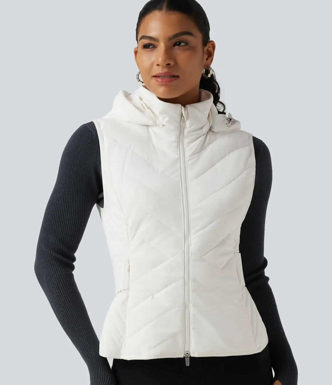 PuffFlex Removable Hood Quilted Casual Padded Vest with Pockets