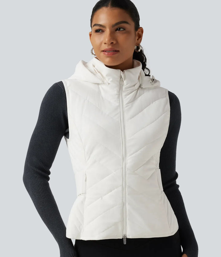 PuffFlex Removable Hood Quilted Casual Padded Vest with Pockets