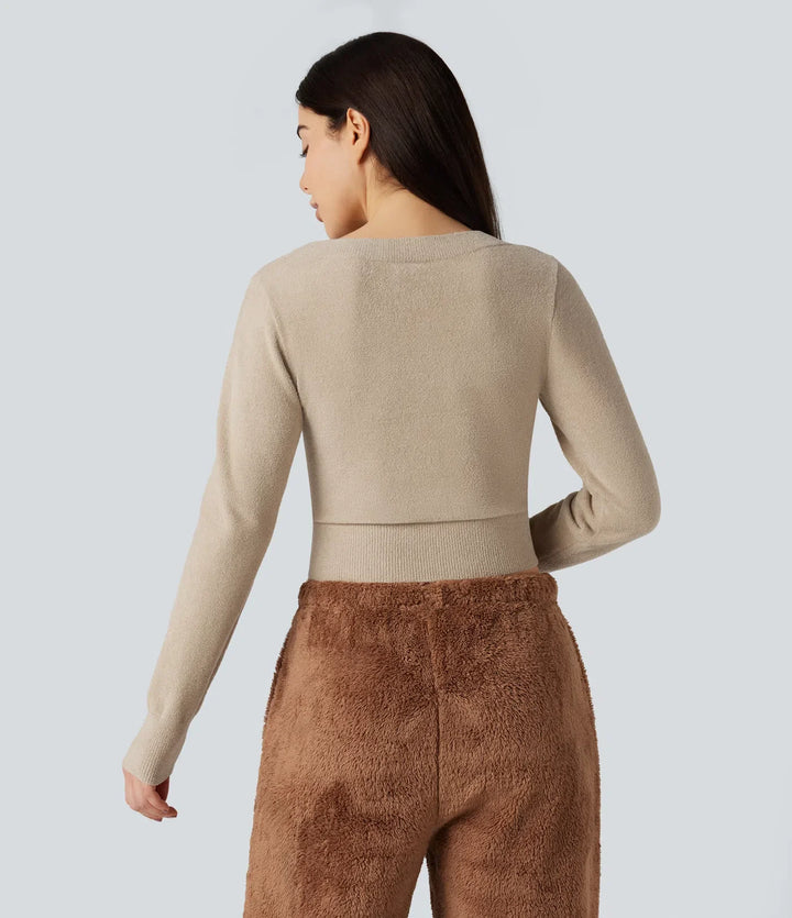 U-Neck Long Sleeve Cropped Casual Sweater