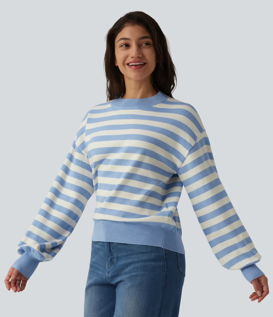 Round Neck Long Sleeve Stripe Casual Sweater