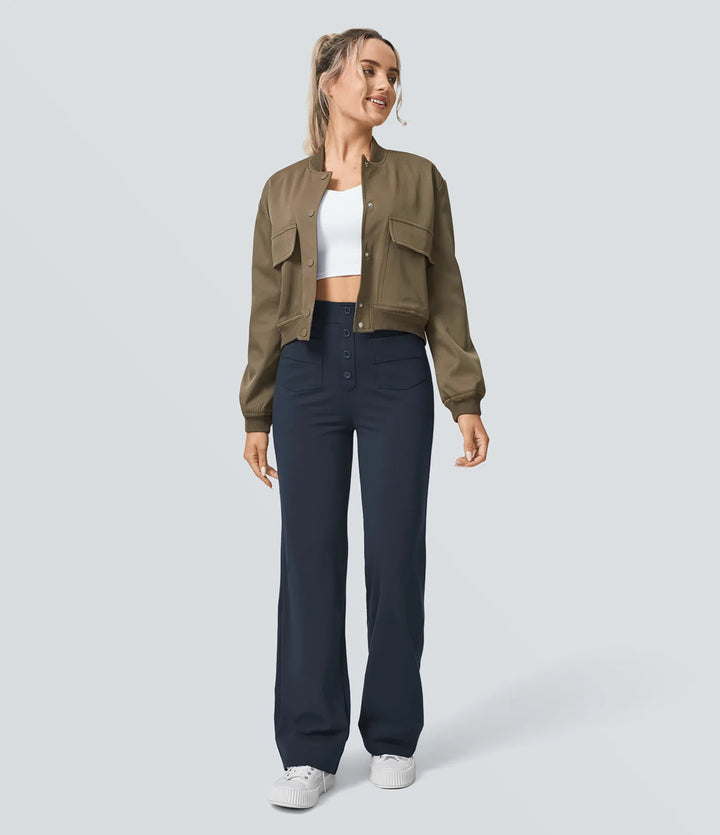 DayStretch High Waisted Pockets Straight Leg Casual Pants