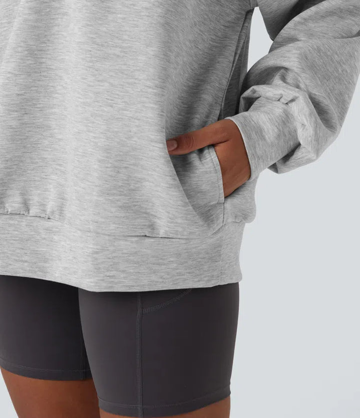 Mock-neck Relaxed Casual Sweatshirt with Pockets