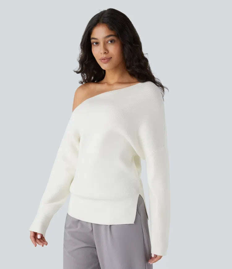 Off Shoulder Long Sleeve Work Sweater