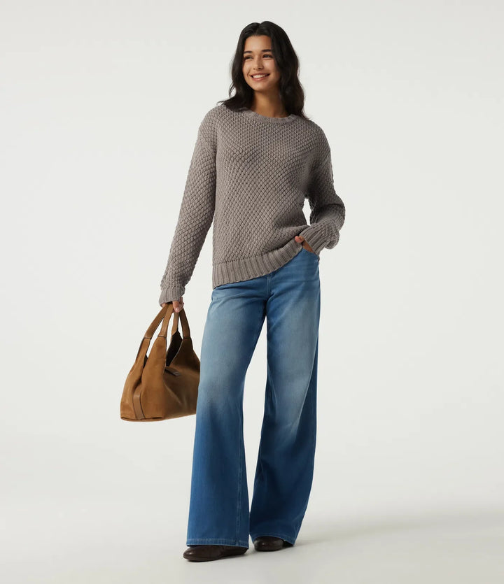 Round Neck Dropped Shoulder Long Sleeve Work Sweater