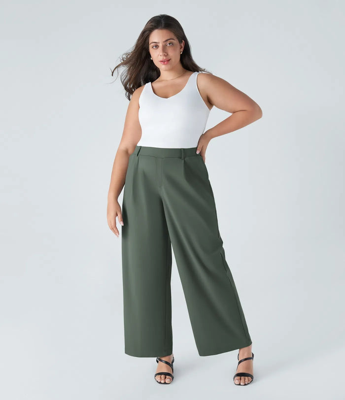 Marlenna Flex DayStretch High Waisted Pocket Straight Leg Work Plus Size Pants