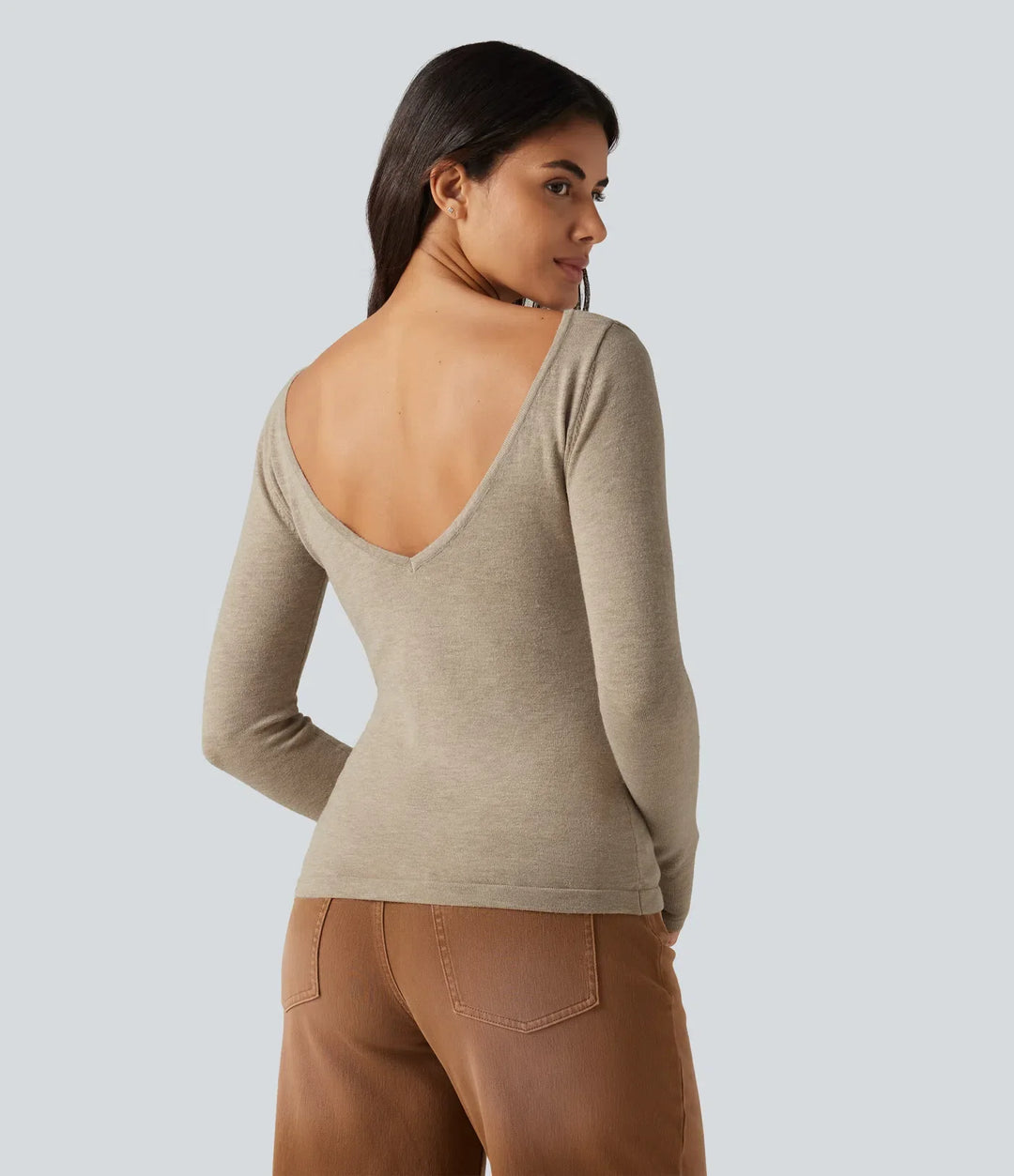 V Neck Long Sleeve Slim Casual Sweater