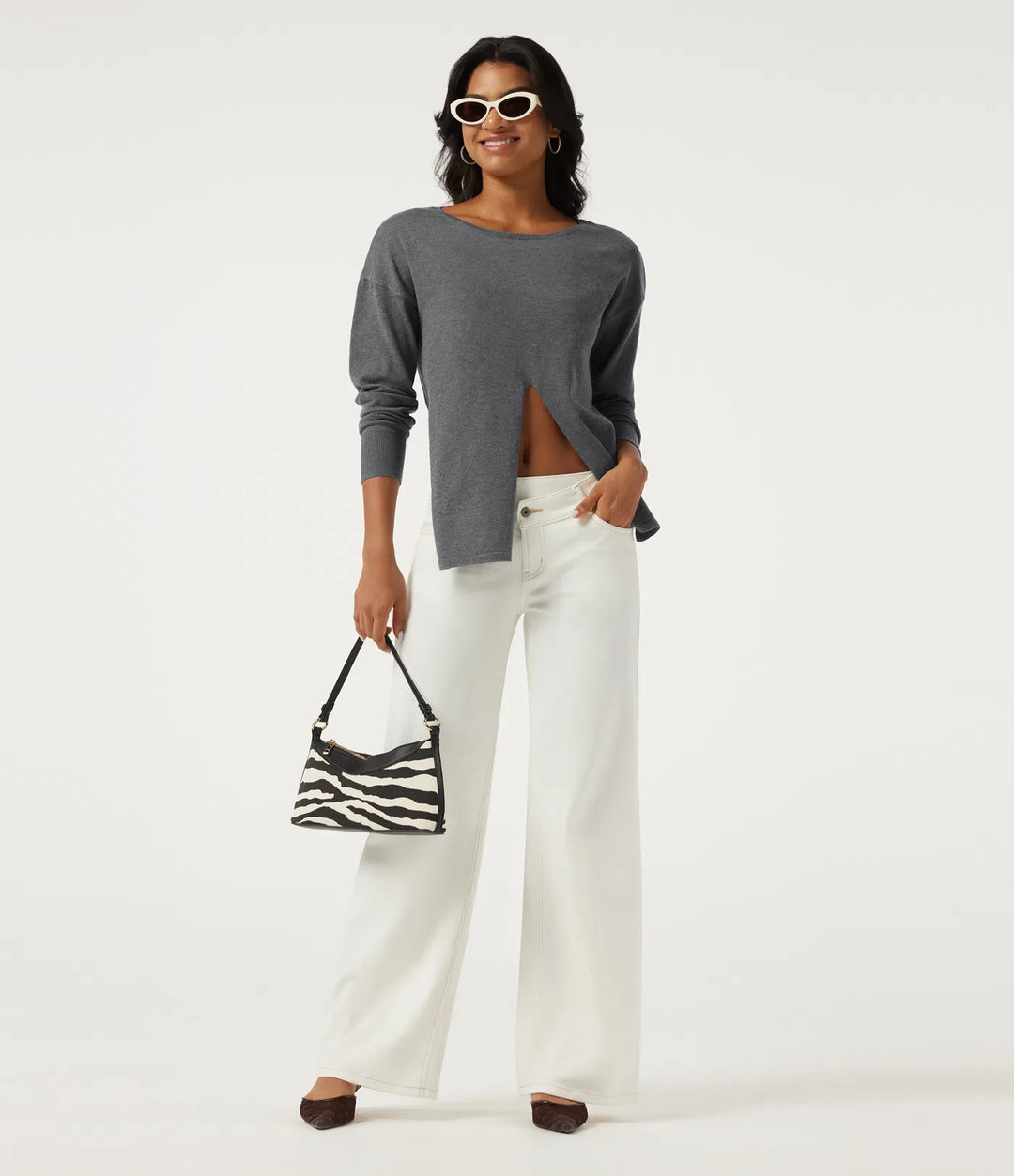 Boat Neck Long Sleeve Asymmetric Casual Sweater
