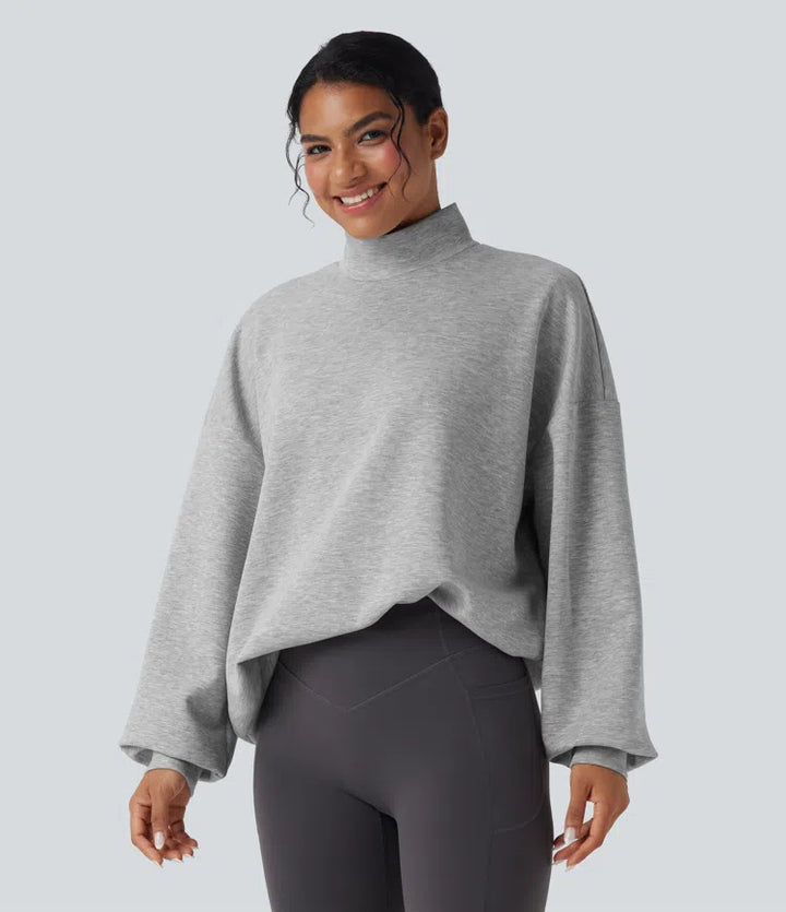 Mock-neck Relaxed Casual Sweatshirt with Pockets