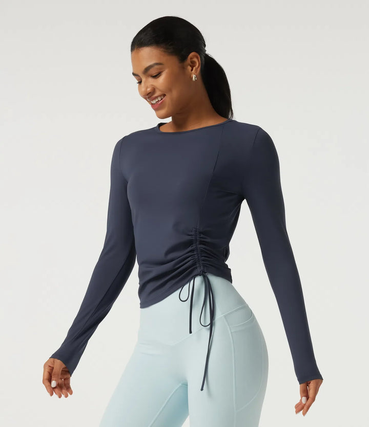 SoftlyZero Airy Round Neck Long Sleeve Ruched InstantCool Yoga Sports Top