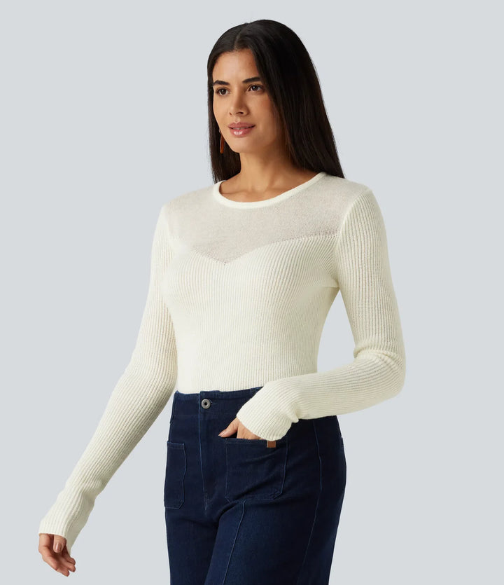 Round Neck Long Sleeve 2-in-1 Slim Casual Sweater