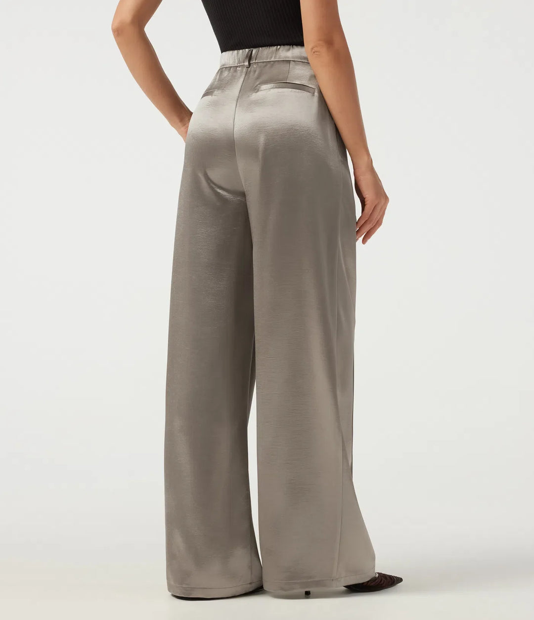 High Waisted Straight Leg Satin Work Pants with Pockets