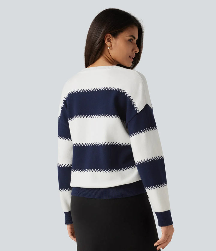 Round Neck Long Sleeve Stripe Casual Sweater