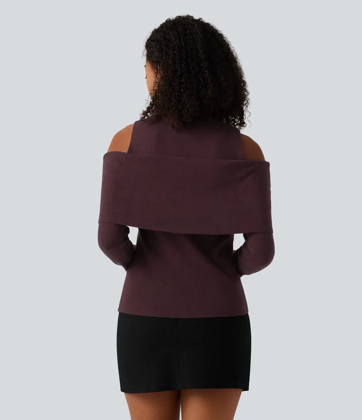 High Neck Cut Out Long Sleeve Slim Casual Sweater