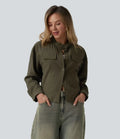 Stand Collar Long Sleeve Casual Cargo Jacket with Pockets