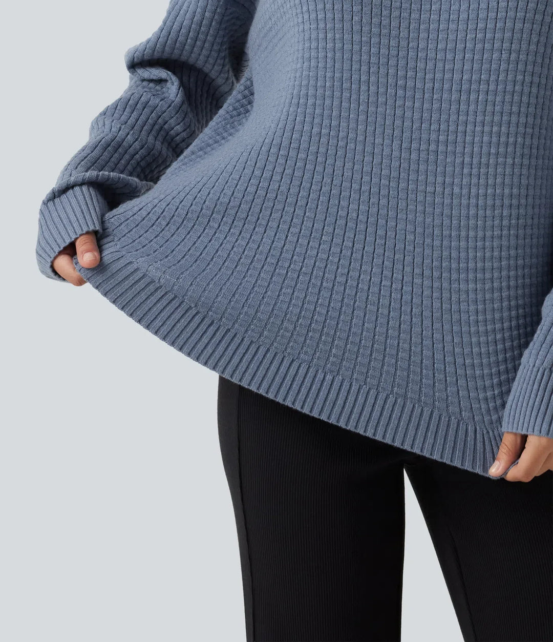 Round Neck Long Sleeve Curved Hem Work Sweater