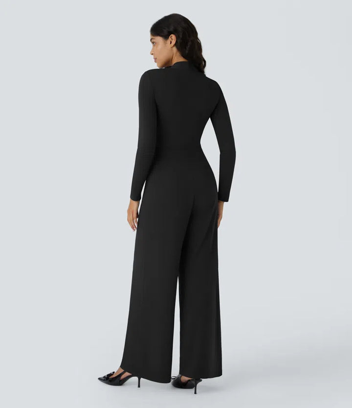 Long Sleeve Pocket Wide Leg Jumpsuit-Easy Peezy