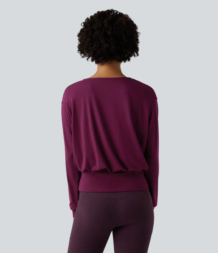 V Neck Crossover Long Sleeve Work Blouse