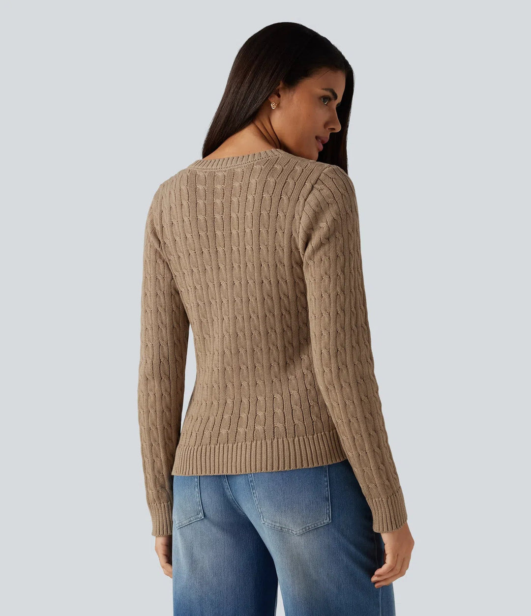 Cable Knit V Neck Long Sleeve Work Sweater