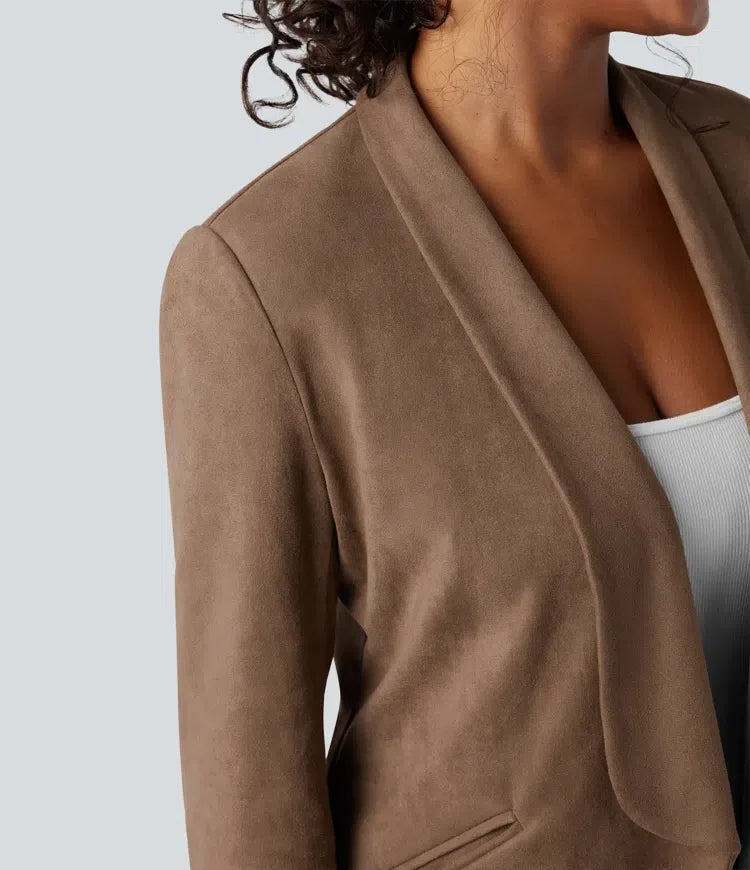 Shawl Collar Suede Work Blazer with Pockets