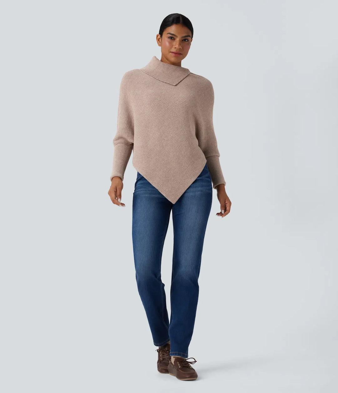 Turtleneck Batwing Sleeve Asymmetric Hem Casual Sweater