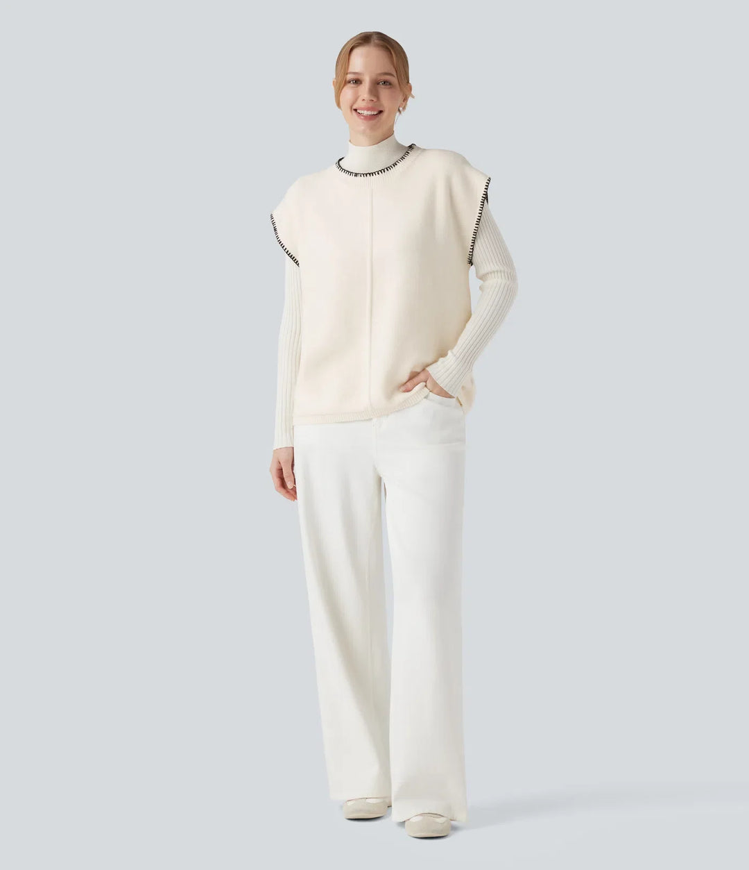 Round Neck Color Block Work Sweater Vest
