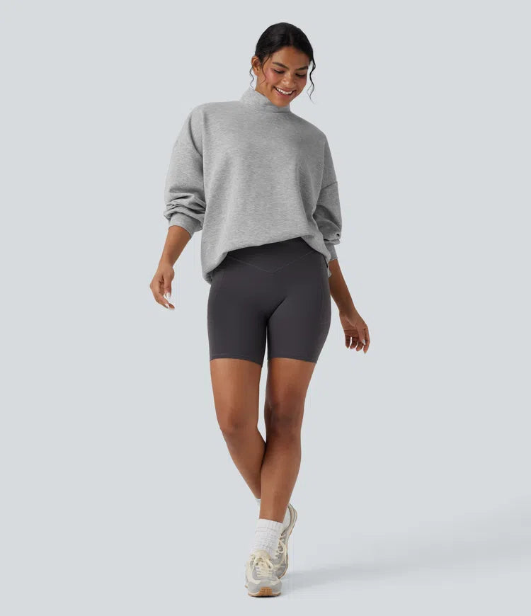 Mock-neck Relaxed Casual Sweatshirt with Pockets