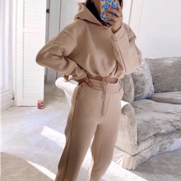 Woman in cropped hoodie and jogger set