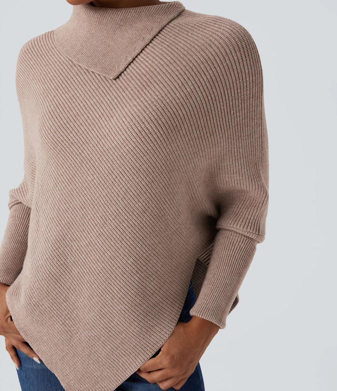 Turtleneck Batwing Sleeve Asymmetric Hem Casual Sweater