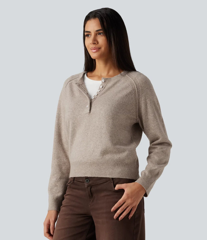 Henley Neck Long Sleeve Casual Sweater