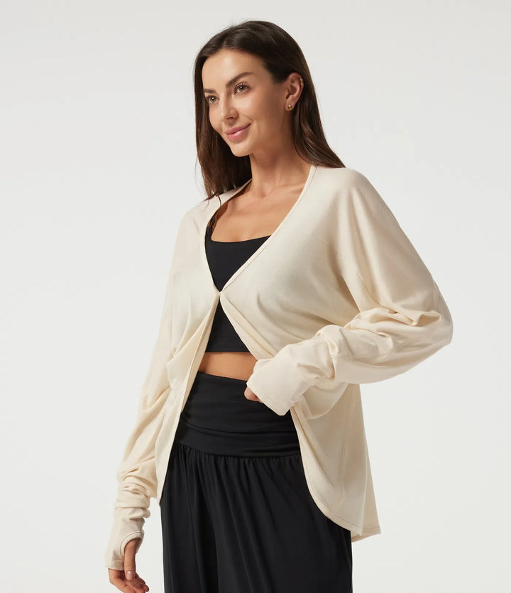 Batwing Long Sleeve Casual Cardigan with Thumbholes