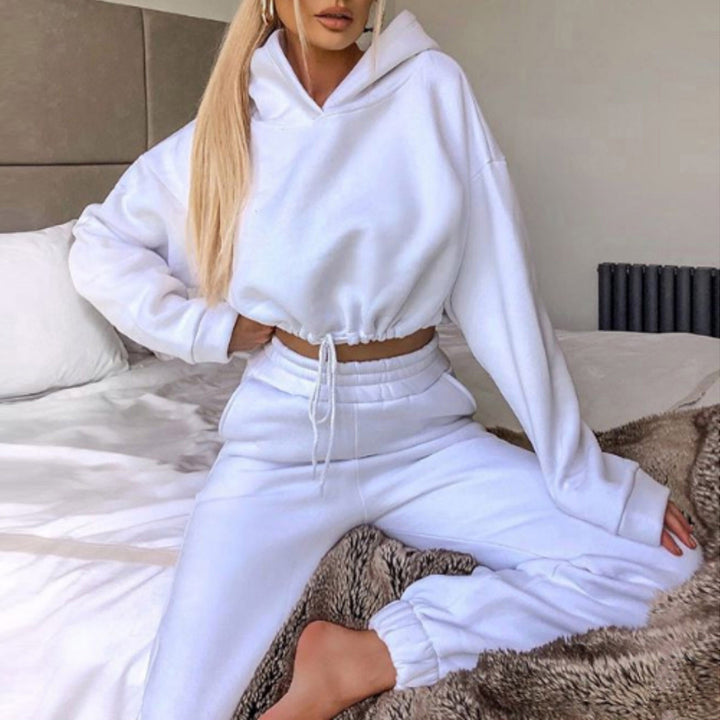 Woman in cropped hoodie and jogger set