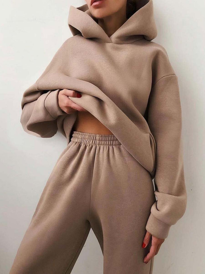 Woman in a matching hoodie sweatsuit