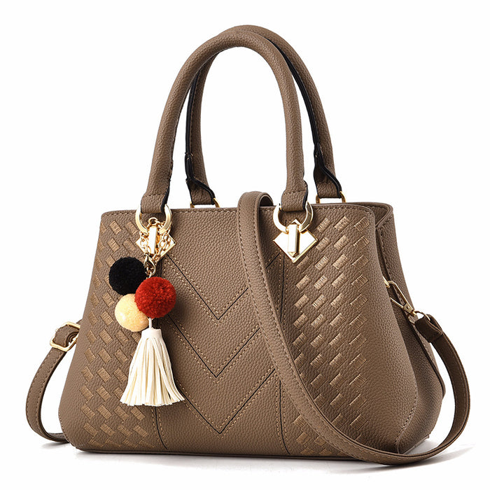 Kinsley | Embossed Top Handle Purse with Pompom Charm