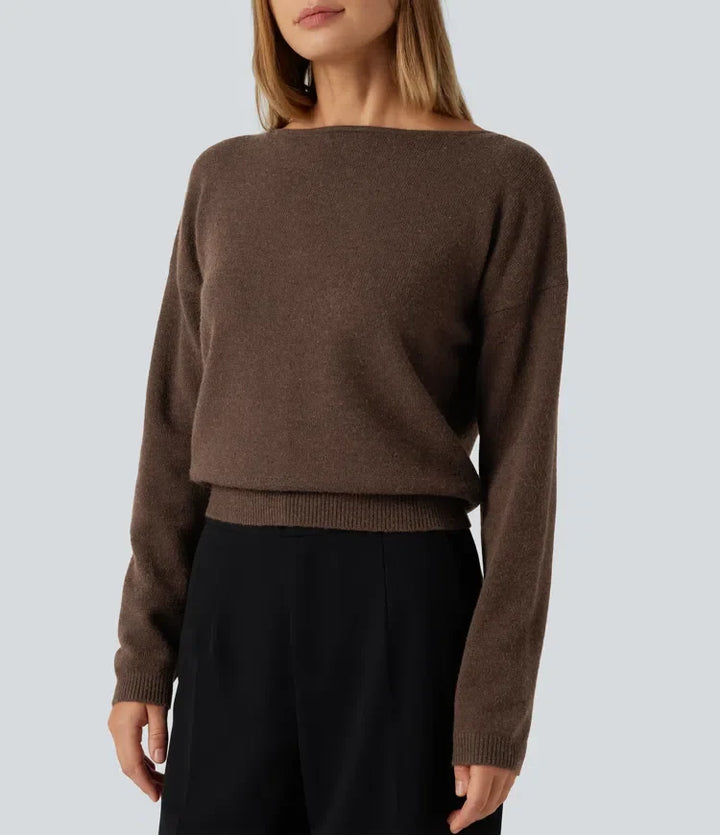 Boat Neck Long Sleeve Casual Sweater