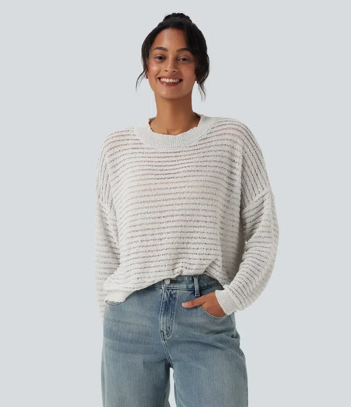 Round Neck Dropped Shoulder Relaxed Casual Sweater
