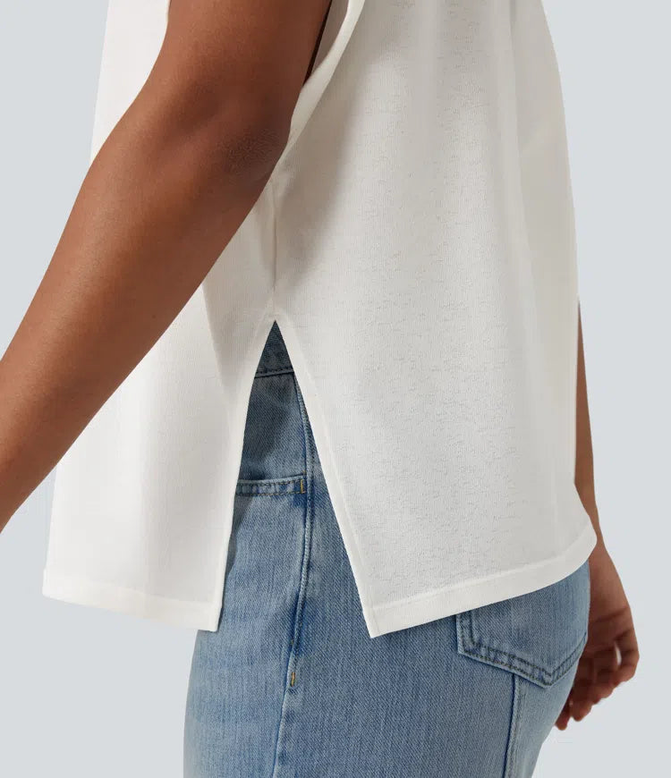 Round Neck Batwing Sleeve Relaxed Casual T-Shirt