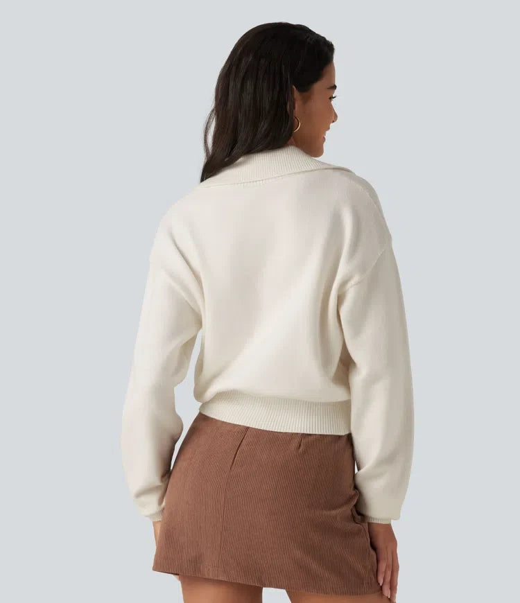 Collared Half Zip Long Sleeve Work Sweater