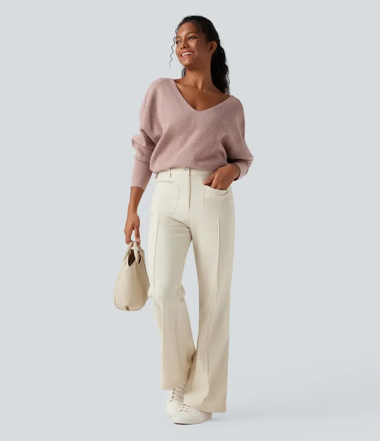 V Neck Long Sleeve Casual Sweater-Front and Back Wearable