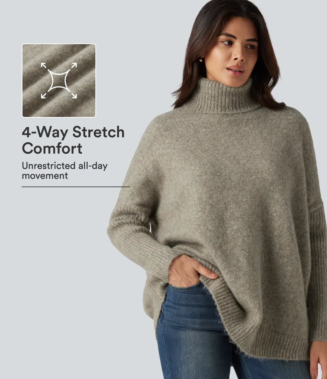 High Neck Long Sleeve Oversized Casual Sweater