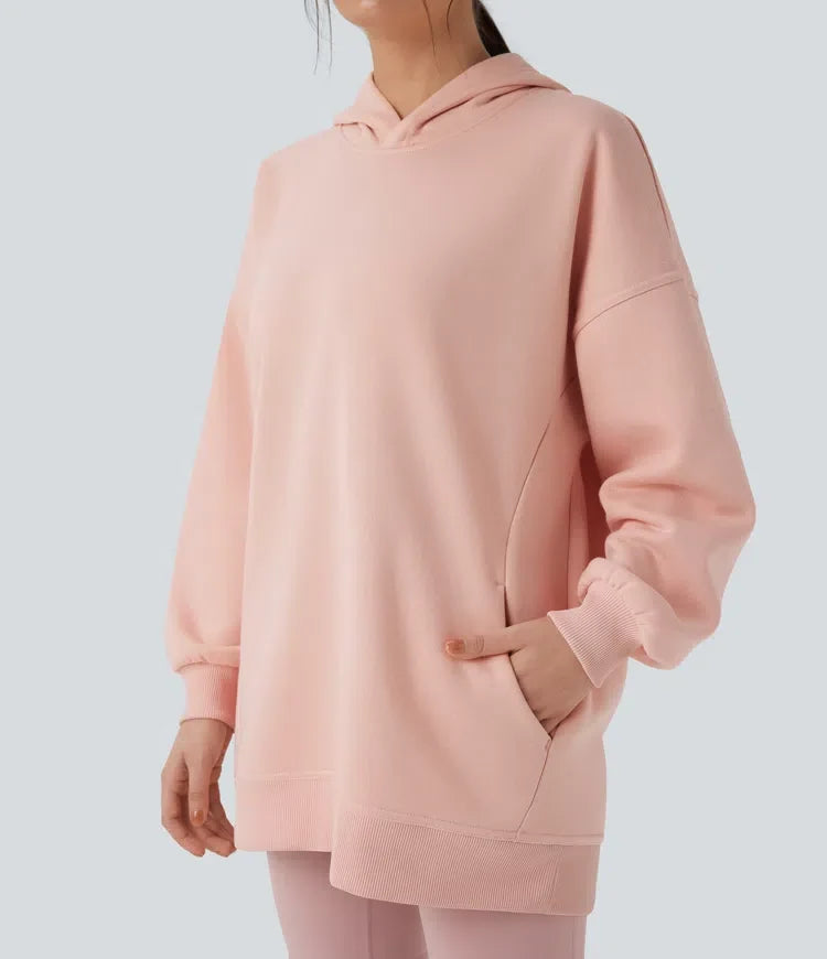 Hooded Long Sleeve Oversize Fleece Casual Sweatshirt with Pockets