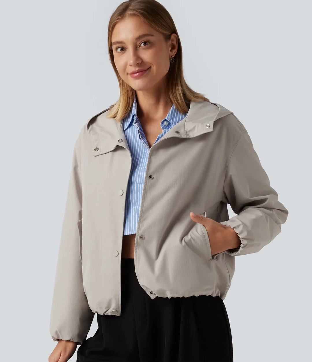 Hooded Long Sleeve Casual Jacket with Pockets