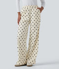 Mid Rise Polka Dot Straight Leg Corduroy Casual Pants with Pockets