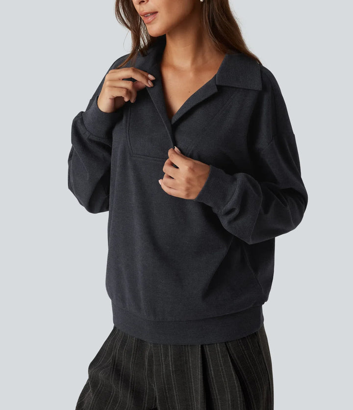 V Neck Dropped Shoulder Long Sleeve Casual Sweatshirt