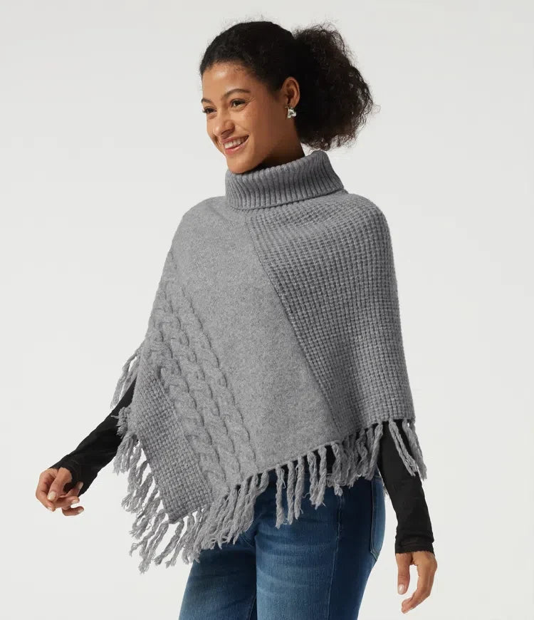 High Neck Fringe Hem Casual Sweater