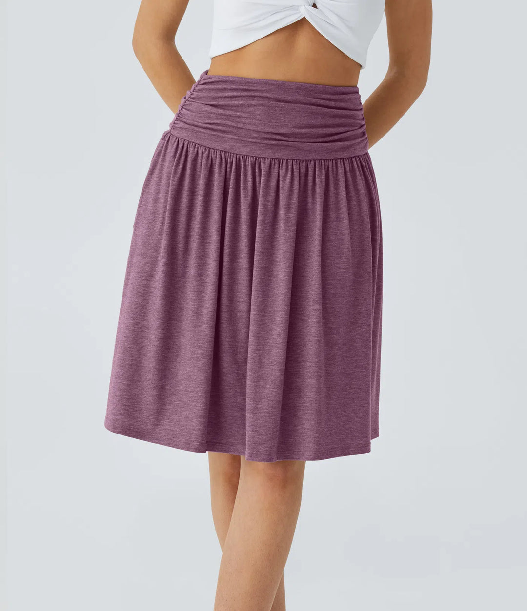 High Waisted Ruched Pocket Flowy Skirt
