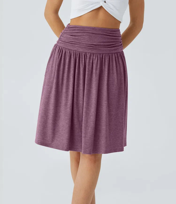 High Waisted Ruched Pocket Flowy Skirt