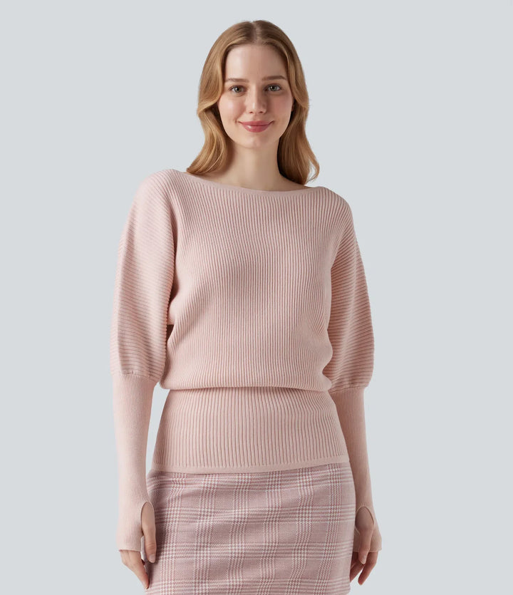One Shoulder Long Sleeve Thumb Hole Casual Sweater