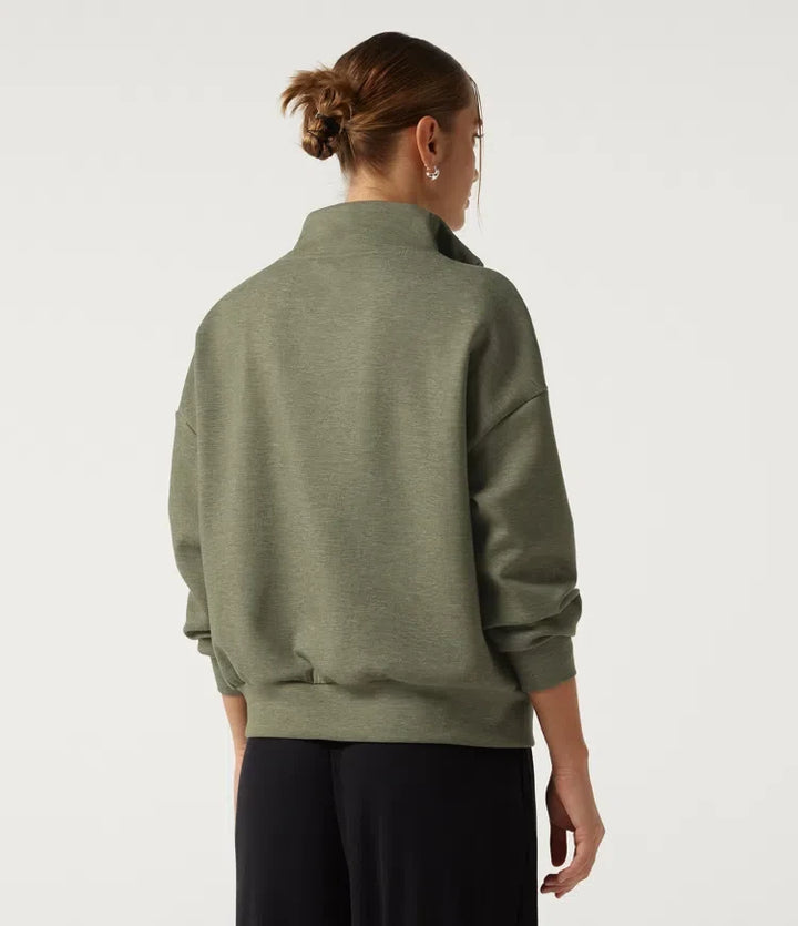 Mock Neck Dropped Half Zip Long Sleeve Casual Sweatshirt