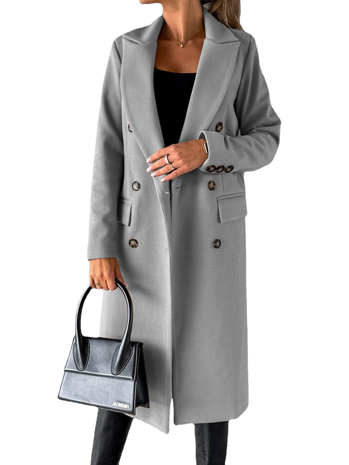 Kinsley | Long Double-Breasted Lapel Coat with Slim Fit